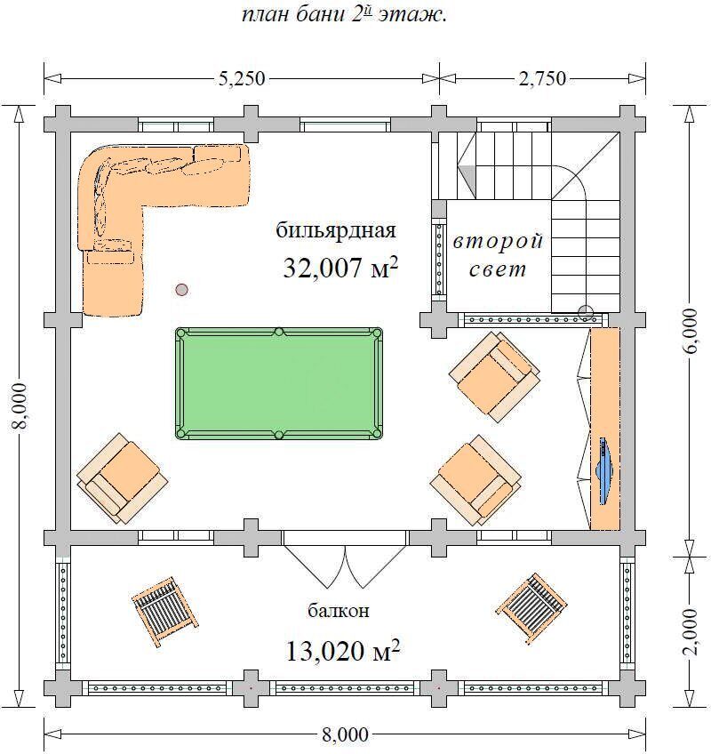 Баня с бильярдом проект 2 этажа